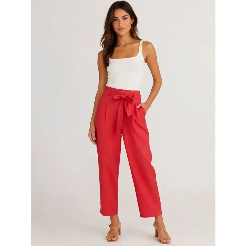 NWT Ann Taylor Coral/Red Tie Waist Ankle Pants Petite 2 High Rise